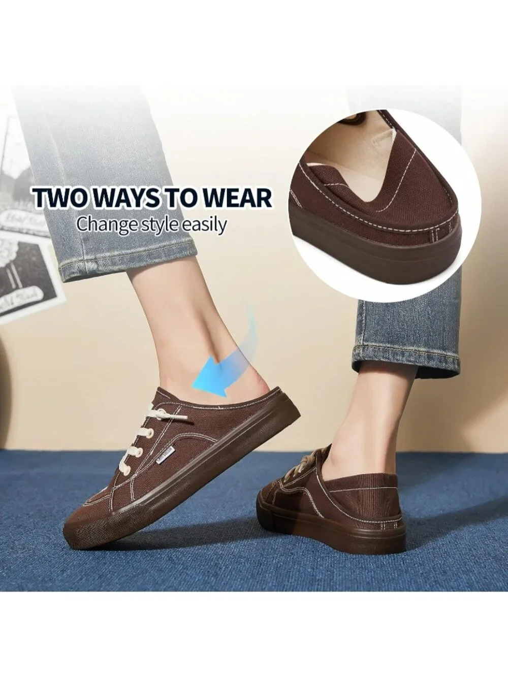 Women's Tan Round Toe Solid Non Slip Fashion Slip on Canvas Loafer Sneaker Shoes
